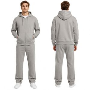 <b>Classic</b> Grey Cotton Hoodie Jogger Set For Men Two Piece Fleece Tracksuit With Soft Fabric And Relaxed Casual Fit - Product Image 1