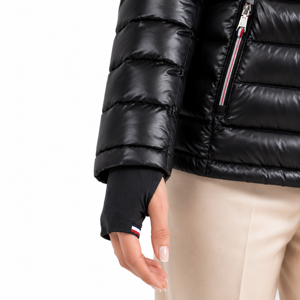 Chaqueta acolchada larga con capucha negra para mujer, abrigo de invierno con cremallera - Product Image 4