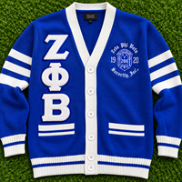 Pull cardigan d'hiver Zeta Phi Beta pour femme, col en V personnalisé, tricot chenille brodé, acrylique, sororité grecque
