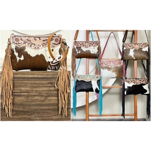 New Fashionable 2026 Hand Tooled Leather Fringe Crossbody <b>Bag</b> for Women's Large Capacity Cowhide Zipper Shoulder Handbag Purses - Product Image 1