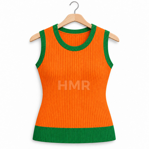 HMR Sorority Sisterhood <b>Orange</b> Green Contrast Knitted Sleeveless Tank Top O-Neck Casual Wear - Product Image 5