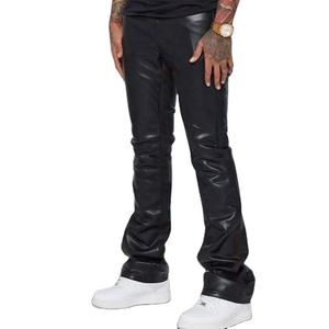 Men's wide leg PU coated pants Waterproof autumn workwear Multiple pockets elastic waist Drawstring closure style - Product Image 1