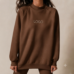 Soft 100% Cotton Sequined Women's Mockneck Sweatshirt Oversized Silhouette Long Sleeve Streetwear Casual Everyday Pullover Top - Product Image 1