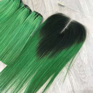 ช่อผมมนุษย์เวียดนามสีเขียวอ่อนมัดตรงและปิดผมเรมี่คุณภาพสูง - Product Image 1
