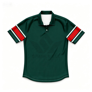 Custom Men's Green <b>Polo</b> Rugby Jersey Short Sleeve Red <b>White</b> Stripes Moisture Wicking Regular Fit Adult Sports Apparel - Product Image 1