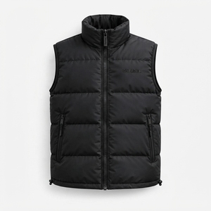 Veste d'hiver sans manches matelassée noire pour homme, fermeture éclair intégrale, col haut, chaude, pour l'extérieur, ONEAPEX OEM en gros - Product Image 1