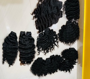 Black <b>Curly</b> Indian Remy Human Hair Weft Bundles Mixed Texture Deep Wave Kinky <b>Curly</b> Double Stitched Hair for Weaving <b>Extensions</b> - Product Image 2