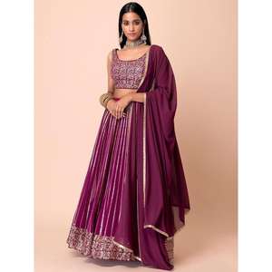 Grande tenue de fiançailles en georgette à paillettes violet foncé Lehenga Choli - Product Image 1