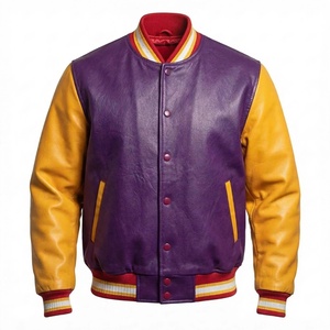 <b>Yellow</b> <b>Wool</b> Body Genuine Leather Sleeves Bomber Jacket Custom Letterman Jacket High Quality Spring Outerwear Waterproof - Product Image 2