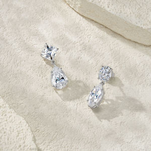 Silver Moissanite Pear Cut Drop <b>Stud</b> <b>Earrings</b> VVS1 Certified Luxury Teardrop Lab Diamond Fine Jewelry Women - Product Image 5