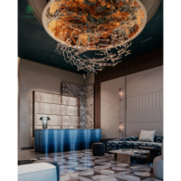 Canapé de réception, panneau mural et décoration de plafond sur mesure pour hall d'hôtel de luxe moderne, aménagement intérieur commercial hôtelier