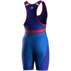 Traje de Lucha Libre para Hombre, de una Pieza, Ajustado, 100% Poliéster, Transpirable, Ligero, con Ribete Azul y Rojo, Elástico, para Artes Marciales, para Adultos - Product Image 3