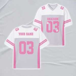 Maillot de football rose personnalisé avec nom et numéro, chemise de match rose et blanche mignonne, cadeau pour homme fan de football, 100% polyester - Product Image 2