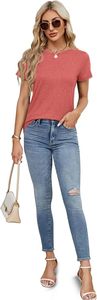 Camiseta de Manga Corta con Cuello Redondo para Mujer, Color Sólido, Corte Regular, 100% Algodón Jersey, Estilo Casual, Transpirable, para Primavera y Verano - Product Image 2