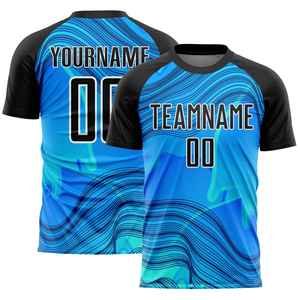 เสื้อฟุตบอลแบบซับลิเมชั่นสีน้ำเงินดำ คอกลม แขนสั้น ระบายเหงื่อได้ดี สำหรับผู้ใหญ่ทุกเพศ เหมาะสำหรับทีม - Product Image 1
