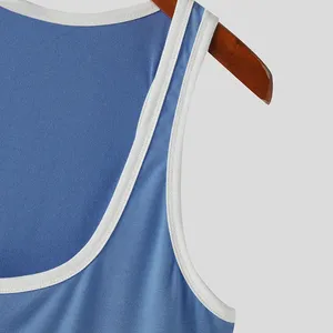 <b>Men's</b> Casual Solid Blue Tank Top with <b>White</b> Contrast Trim Sleeveless Summer <b>Vest</b> - Product Image 5
