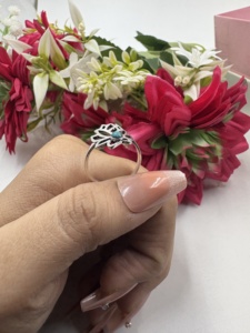 Wholesale Silver <b>Plate</b> Turquoise <b>Ring</b> Leaf Statement Finger <b>Ring</b> Cocktail Party Gemstone Jewelry - Product Image 3
