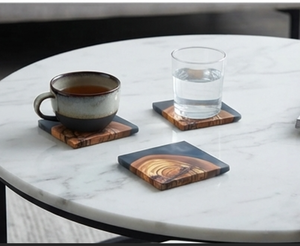 Premium Square Wooden And Epoxy Resin <b>Coasters</b> With Walnut Grain Design Perfect for Home Hotel Ware Tableware Dining Accessory - Product Image 5
