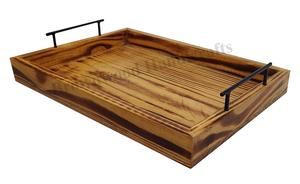 Plateau élégant en manguier rectangulaire au design personnalisé avec poignées en métal doré Plateau de présentation en bois à bords arrondis et accent décoratif - Product Image 6