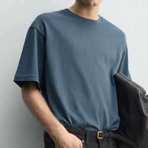 T-shirt décontracté pour homme, bleu foncé, coupe oversize, manches courtes, col rond, avec imprimé au dos, jersey 100% coton, coupe classique - Product Image 5