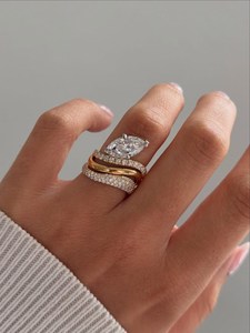 Vertical Marquise Rapture Ring paired with a <b>Wrap</b> Pave Band 3CT Lab Grown Diamond Bridal Set Ring Unique Engagement Wedding Ring - Product Image 2