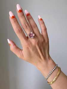 Rose <b>Gold</b> Flower <b>Cocktail</b> <b>Ring</b> With Moissanite And Pink Gemstones Pave Setting Women's Romantic Everyday Wear - Product Image 2