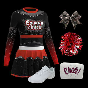 Vestidos de Animadora en Degradado Rojo y Negro para Mujer con Malla Brillante y Diseño de Falda de Animadora - Product Image 6