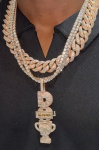 จี้โมอิสซาไนต์แบบฝังเพชรพร้อมสร้อยคอแบบ Cuban Link Tennis Chain สีเงิน สไตล์ฮิปฮอป สามารถสลักอักษรได้ เหมาะสำหรับเป็นของขวัญหมั้นหรือวันครบรอบ สำหรับทั้งชายและหญิง - Product Image 2