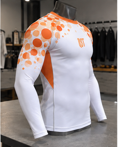 Men's <b>White</b> Orange Dot Print Long Sleeve Rash Guard <b>Compression</b> <b>Shirt</b> Quick Dry Breathable for Fitness MMA BJJ Running - Product Image 5