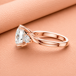 Bague de fiançailles de luxe en or massif 14 carats plaqué rhodium or rose avec diamants taillés et pierres latérales, certifiée IGI, élégante, bijoux fins de mariée - Product Image 3