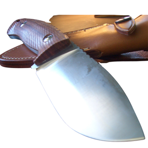 Couteaux de chasse à manche en bois brun foncé avec lame large argentée et étui en cuir brun pour le camping en plein air, la randonnée et le bushcraft - Product Image 5