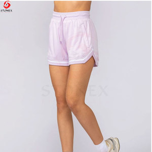 Shorts de course athlétiques pour femmes en tissu à mémoire de forme, respirant, séchage rapide, taille mi-haute élastique, polyester/coton, tricoté, délavage clair - Product Image 2