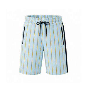 Conjunto de camiseta y pantalones cortos a rayas para hombre Ekin Impex, azul claro y amarillo, cuello redondo, ropa deportiva informal de verano, conjunto deportivo informal. - Product Image 4