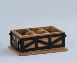Organisateur de Couverts en Bois Rectangulaire avec Bordure Métallique – Support Minimaliste pour Ustensiles de Cuisine, Type Autonome, Niveau Unique - Product Image 4