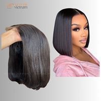 Perruque Bob Courte Droite Couleur Naturelle en Cheveux Vietnamiens Bruts Tendance, Perruque Frontale en Dentelle Faite de Cheveux Humains