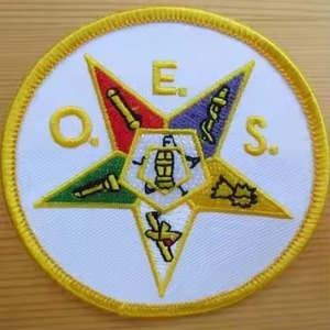 Masonic Order Eastern <b>Star</b> (OES) Eco-Friendly Custom Size Embroidered <b>Star</b>-Shaped Pin <b>Badge</b> White Background Gold Border Iron-On - Product Image 3