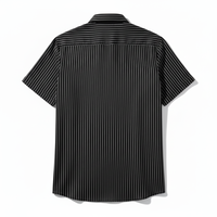 Chemise d'été décontractée noire à col montant pour homme, imprimé numérique élégant, broderie respirante, manches courtes en jersey de coton