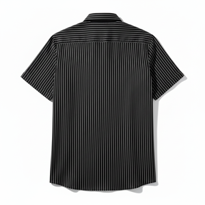Camisa Casual Premium para Hombre, Negra, de Verano, Elegante, con Rayas Blancas Bordadas, Transpirable, de Manga Corta, Mezcla de Algodón y Jersey - Product Image 6