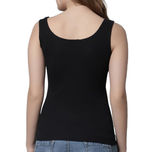 Débardeur noir à col rond pour femme, couleur unie, tricoté, coupe classique, décontracté - Product Image 2