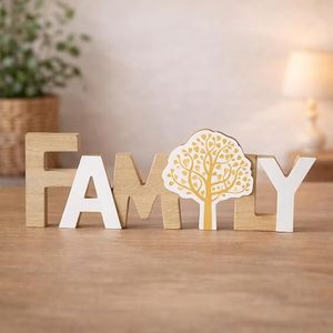 Bamboo Eco-Friendly Family Letter <b>Table</b> Decor <b>Wall</b> <b>Mount</b> Asian Zen Design Round Shape Home Office Shelf Display Ornament - Product Image 6