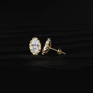 Marquise Cut Diamond <b>Stud</b> <b>Earrings</b> with Twisted Rope Frame Refined Diamond Jewelry <b>Fine</b> Crafted Diamond <b>Earrings</b> From India - Product Image 3