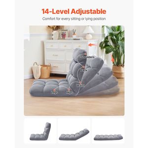 Sillón Plegable de Espuma Reciclada, 14 Posiciones Ajustables, Silla Multifuncional para el Suelo con Respaldo para Juegos - Product Image 2