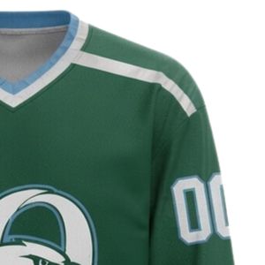 Camiseta Deportiva de Hockey sobre Hielo Sublimada Verde y Blanca para Hombre, Cuello en V, Manga Larga, de Poliéster, para Entrenamiento y Partidos - Product Image 6
