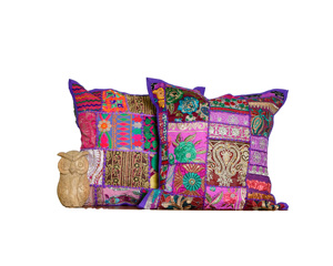 Pure cotton handmade patchwork khambadia work <b>cushion</b> cover made by indian artisans from Jaipur India export quality home decor - Product Image 3