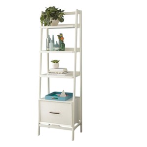 ชั้นวางหนังสือทรงสูงทันสมัยพร้อมตู้เก็บของ ชั้นวางแบบเปิดพร้อมโครงโลหะสีดำและผิวไม้ สำหรับห้องนั่งเล่นที่บ้าน - Product Image 4