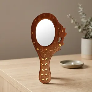 Wooden Hand <b>Mirror</b> Best Gift Item Handheld <b>Makeup</b> Vanity <b>Mirror</b> Decorative Wooden Dressing <b>Mirror</b> for Women Men Home Travel - Product Image 5