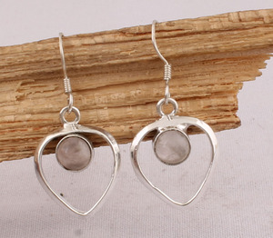 Natural Rose Quartz Heart <b>Earrings</b> 925 Sterling <b>Silver</b> Vintage Style Pink Gemstone Love Heart Dangles Wholesale Jewelry - Product Image 5