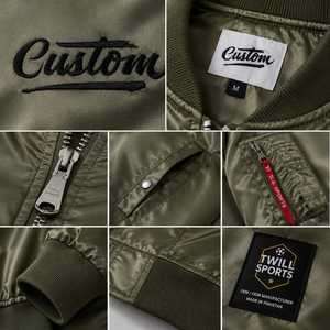 Custom <b>Men's</b> Olive Bomber <b>Jacket</b> Embroidered Front Logo <b>Pullover</b> Closure Satin Finish Polyester/Cotton Casual Streetwear Winter - Product Image 5