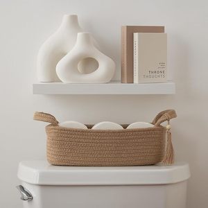 Panier de rangement ovale pour la maison avec poignée en cuir, en corde de jute tressée, pour le rangement des jouets dans la chambre d'enfant et la salle de bain - Product Image 5