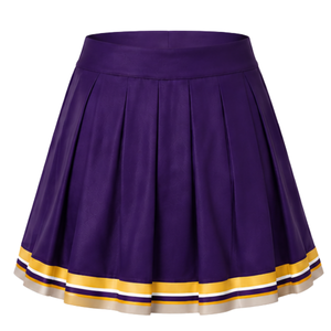 Jupe de cheerleading plissée violette avec bordure rayée jaune et blanche, uniforme de performance athlétique pour femmes et filles, tenue d'équipe - Product Image 2